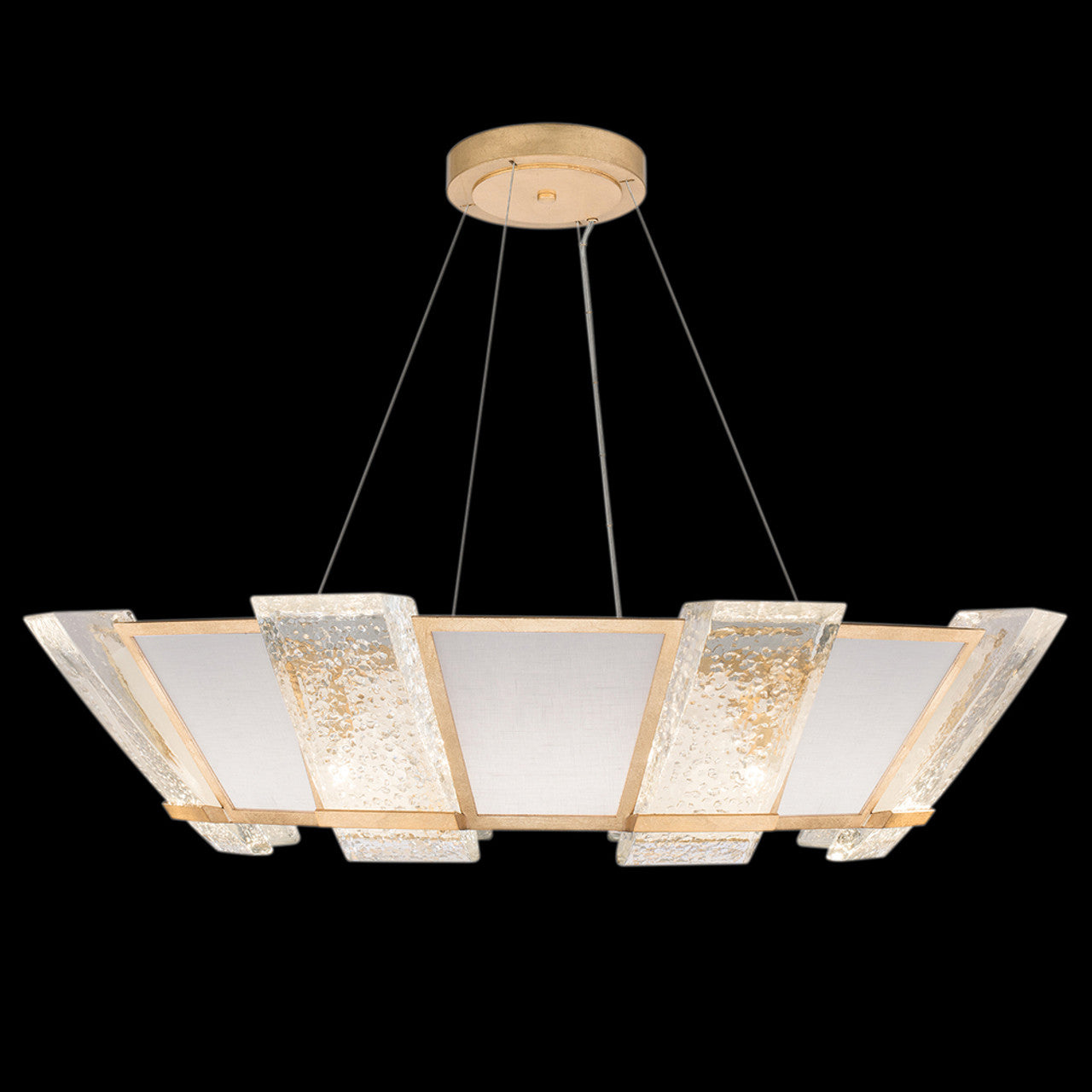 Crownstone Pendant, Round, 16-Light, Gold, White Textured Linen Shade, 38"W (890640-21ST KDGP)