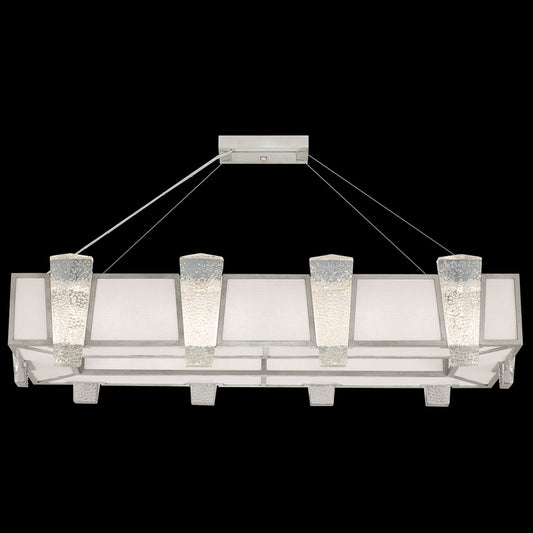 Crownstone Pendant, Rectangular, 16-Light, Silver, White Textured Linen Shade, 52"W (891240-11ST KDG4)