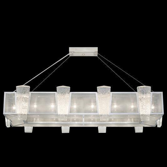 Crownstone Pendant, Rectangular, 16-Light, Silver, Metal Mesh Shade, 52"W (891240-12ST KDG3)