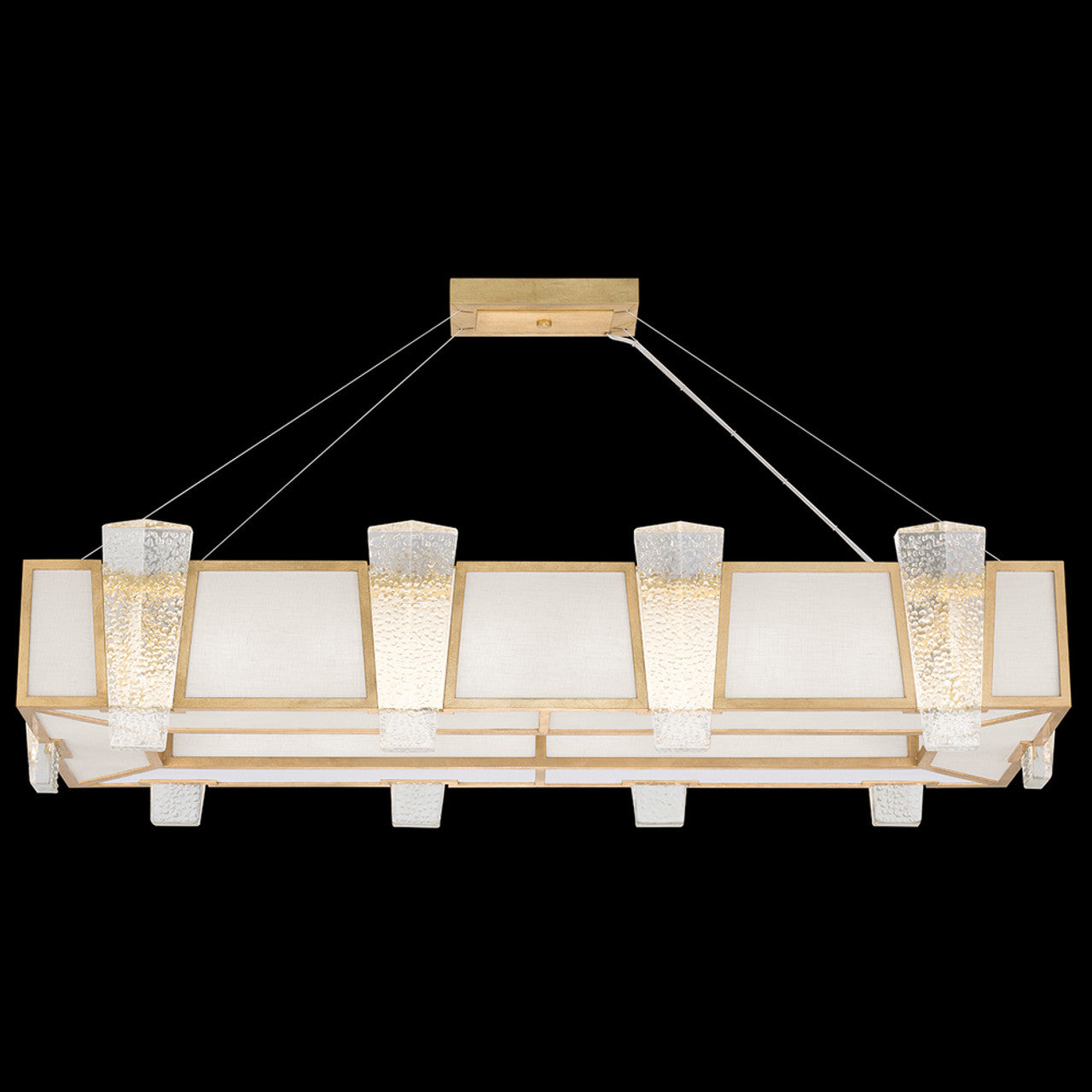 Crownstone Pendant, Rectangular, 16-Light, Gold, White Textured Linen Shade, 52"W (891240-21ST KDG2)