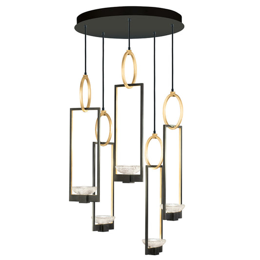 Delphi Pendant, Round, 5-Light, Hand-Rubbed Black Iron, 26.5"W (893040-3ST KDFG)