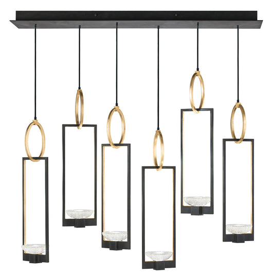 Delphi Pendant, Rectangular, 6-Light, Hand-Rubbed Black Iron, 48"W (893140-3ST KDFD)