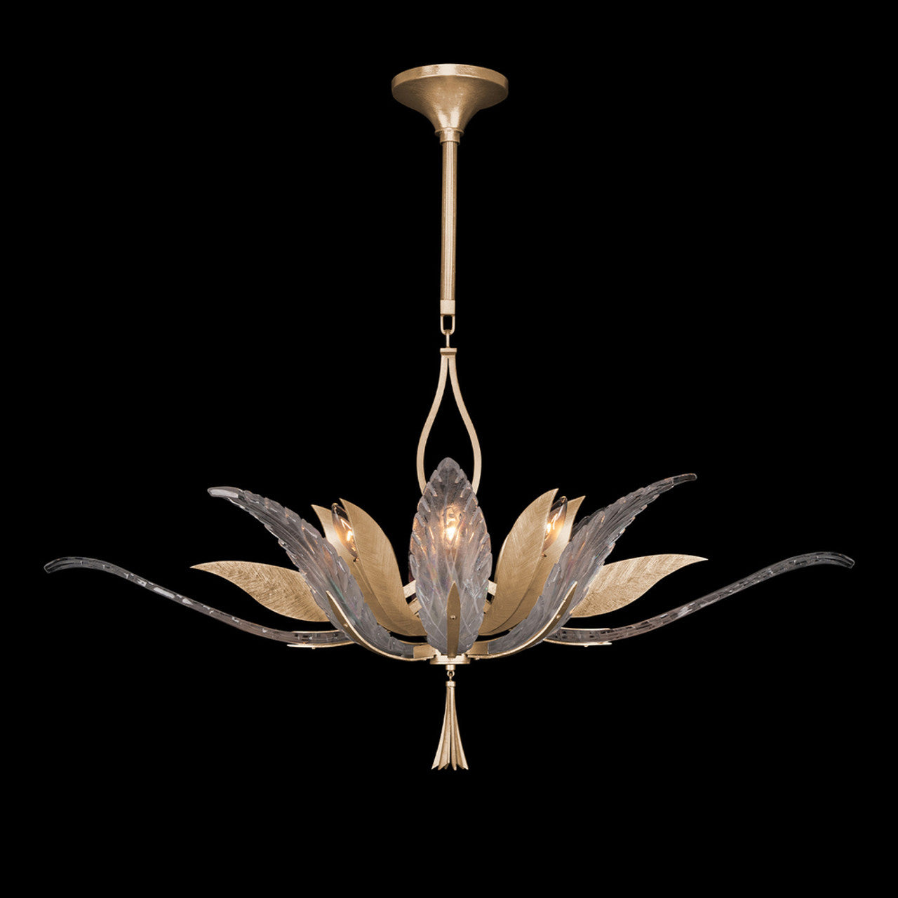 Plume Pendant, Oblong, 8-Light, Gold Leaf, Clear Crystal & Opaline Dichroic Glass Plumes, 40"W (893740-2ST NH1A)