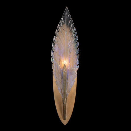 Plume Wall Sconce, 1-Light, Gold Leaf, Clear Crystal & Opaline Dichroic Glass Plumes, 22"H (894550-2ST NH1J)