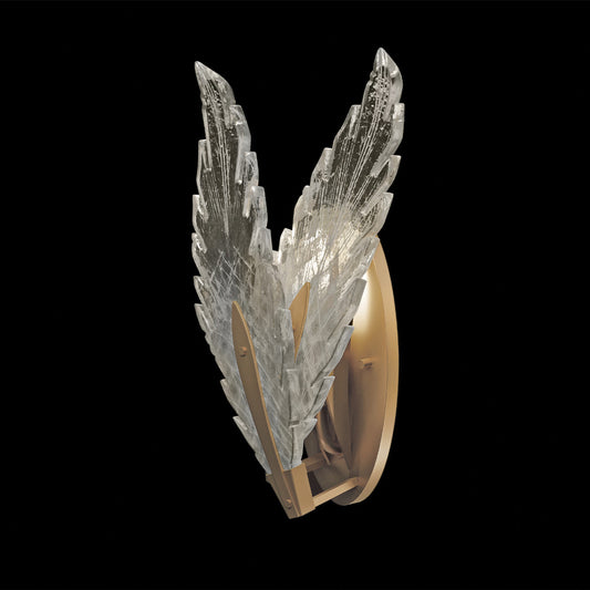 Plume Wall Sconce, 1-Light, Gold Leaf, Clear Crystal & Opaline Dichroic Glass Plumes, 16"H (894750-2ST NH1L)