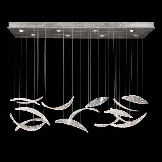 Elevate Linear Chandelier, Plume, 8-Light, LED, Clear Crystal & Opaline Glass, Silver Leaf Canopy, 54"W (894840-112ST NKYU)