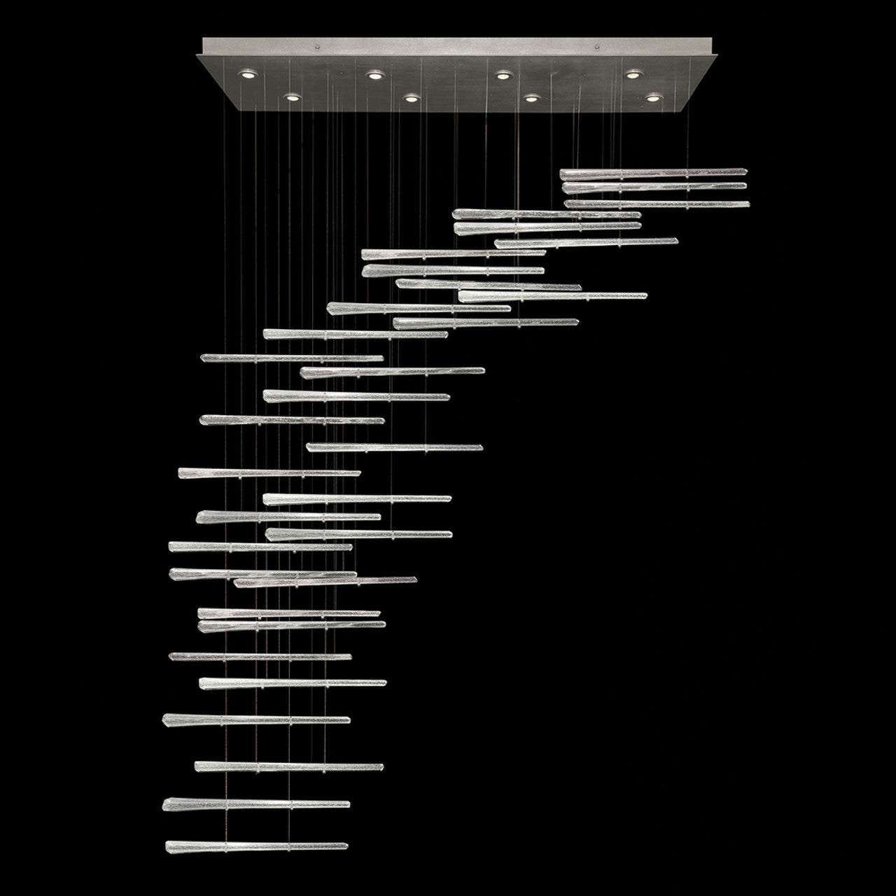 Elevate Linear Chandelier, Glass Spire, 8-Light, LED, Crystal Stardust, Silver Leaf Canopy, 62"W (894840-131ST NKYX)