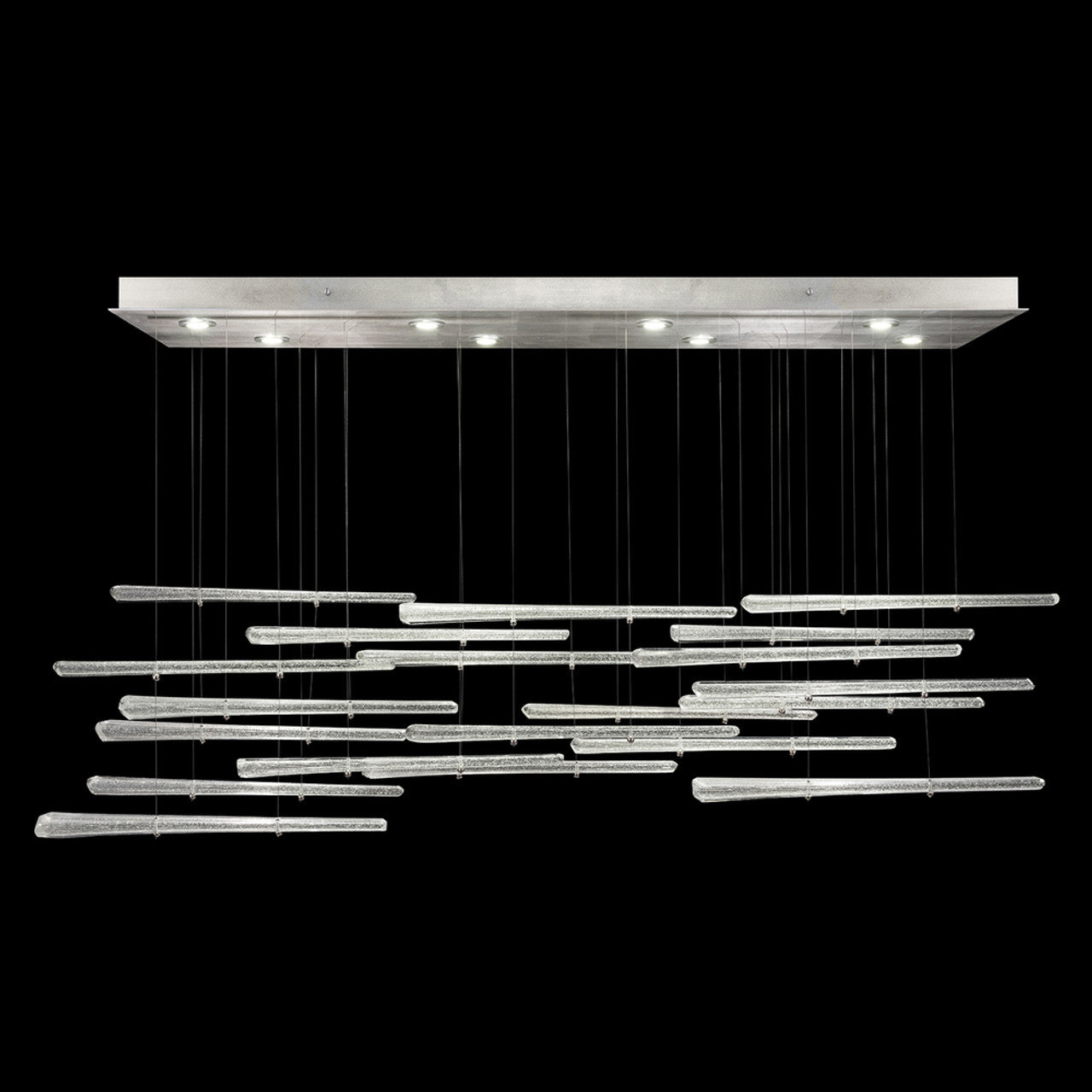 Elevate Linear Chandelier, Glass Spire, 8-Light, LED, Crystal Stardust, Silver Leaf Canopy, 62"W (894840-132ST NKYY)