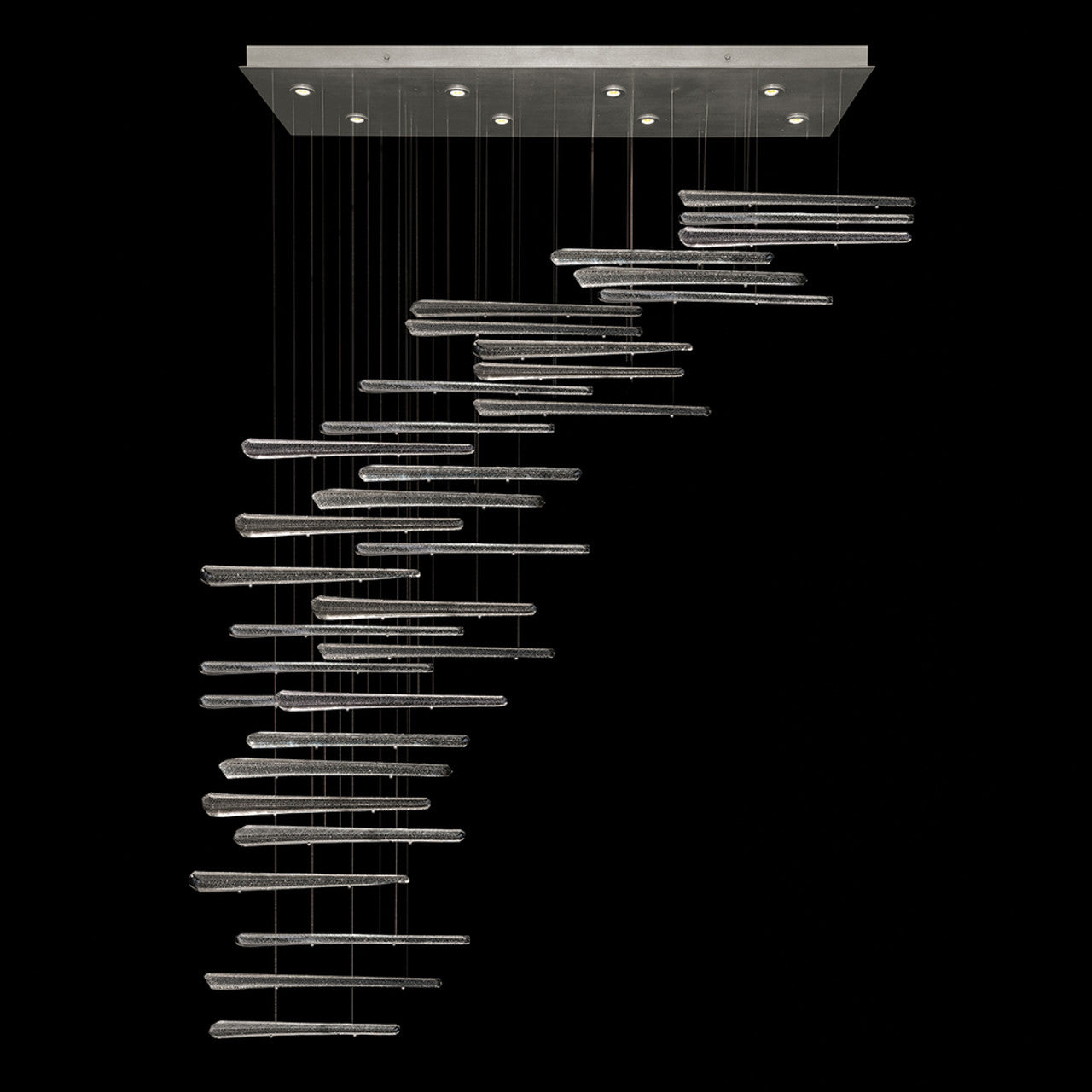 Elevate Linear Chandelier, Glass Spire, 8-Light, LED, Ebony Stardust, Silver Leaf Canopy, 62"W (894840-141ST NKYZ)