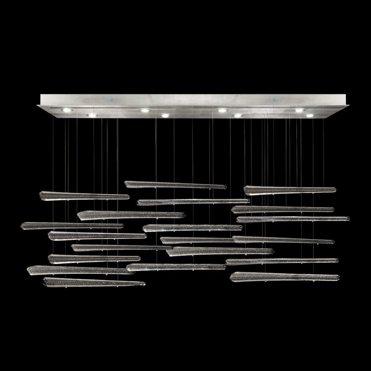 Elevate Linear Chandelier, Glass Spire, 8-Light, LED, Ebony Stardust, Silver Leaf Canopy, 62"W (894840-142ST NKZ0)