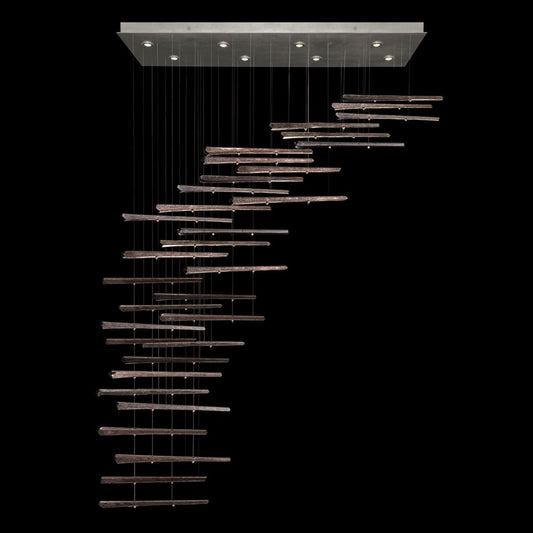 Elevate Linear Chandelier, Glass Spire, 8-Light, LED, Silver Leaf Canopy, 62"W (894840-151ST NLXK)