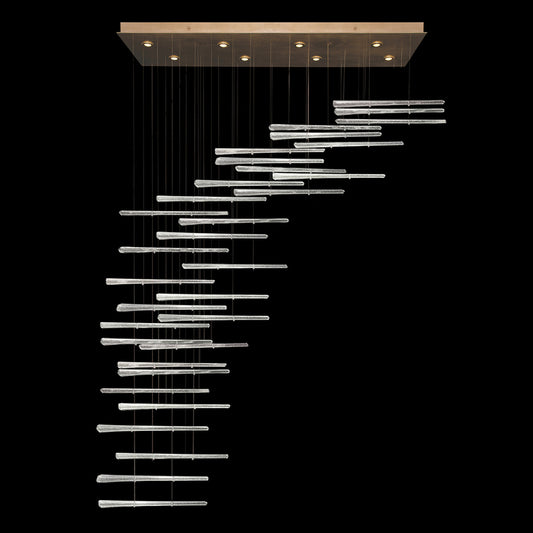 Elevate Linear Chandelier, Glass Spire, 8-Light, LED, Crystal Stardust, Gold Leaf Canopy, 62"W (894840-231ST NKZ4)