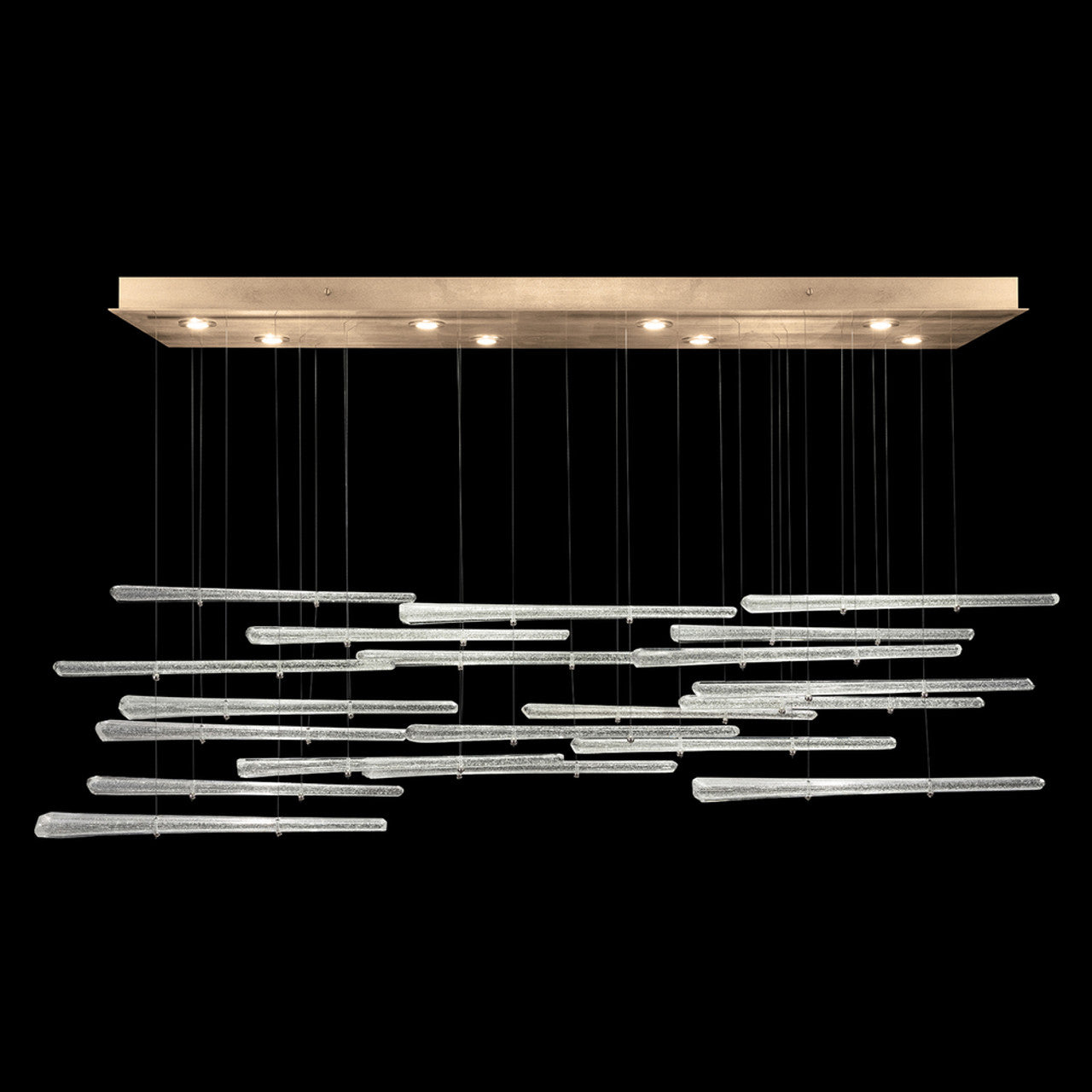 Elevate Linear Chandelier, Glass Spire, 8-Light, LED, Crystal Stardust, Gold Leaf Canopy, 62"W (894840-232ST NKZ5)