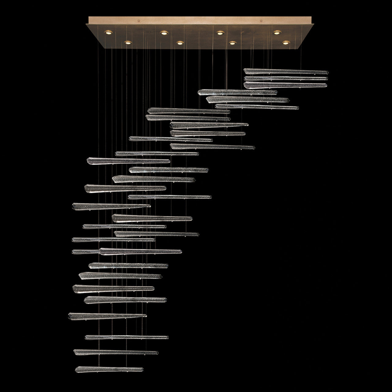 Elevate Linear Chandelier, Glass Spire, 8-Light, LED, Ebony Stardust, Gold Leaf Canopy, 62"W (894840-241ST NKZ6)