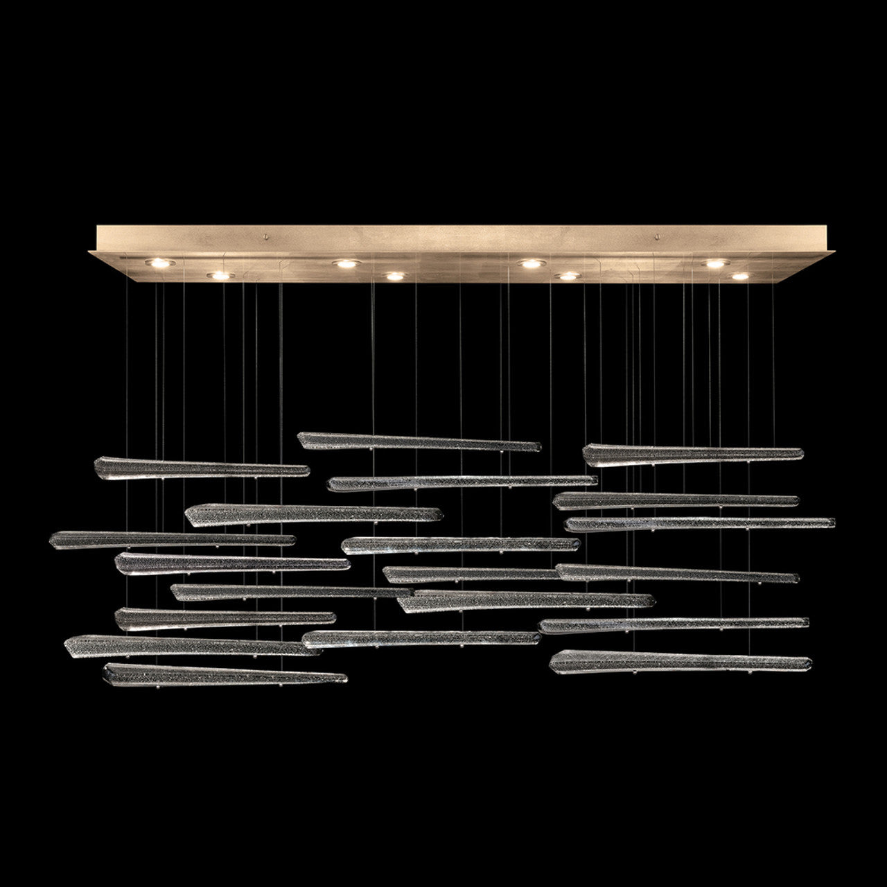 Elevate Linear Chandelier, Glass Spire, 8-Light, LED, Ebony Stardust, Gold Leaf Canopy, 62"W (894840-242ST NKZ7)