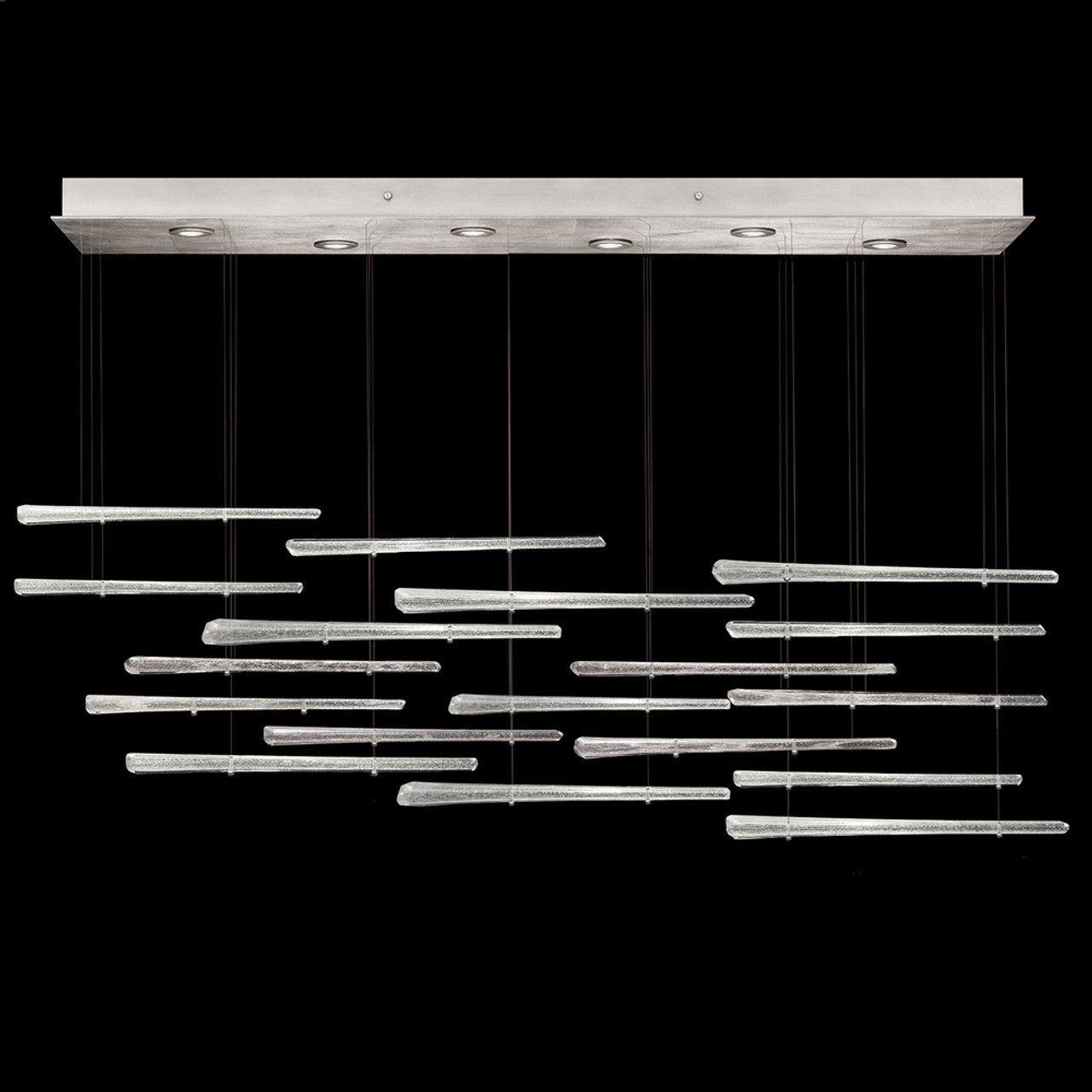 Elevate Linear Chandelier, Glass Spire, 6-Light, LED, Crystal Stardust, Silver Leaf Canopy, 59"W (895140-131ST NKZA)