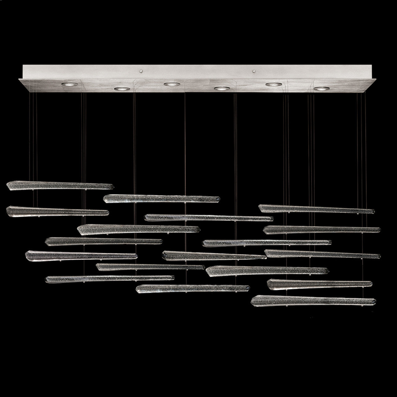 Elevate Linear Chandelier, Glass Spire, 6-Light, LED, Ebony Stardust, Silver Leaf Canopy, 59"W (895140-141ST NKZC)