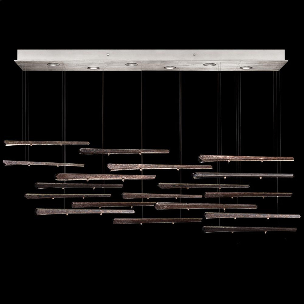 Elevate Linear Chandelier, Glass Spire, 8-Light, LED, Silver Leaf Canopy, 59"W (895140-151ST NLXM)