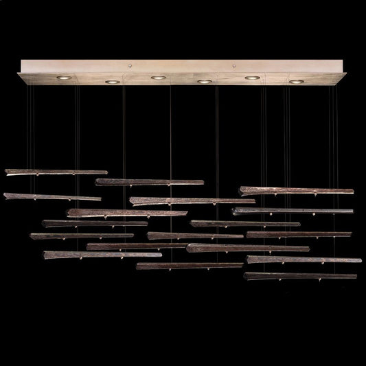 Elevate Linear Chandelier, Glass Spire, 8-Light, LED, Gold Leaf Canopy, 59"W (895140-251ST NLXN)