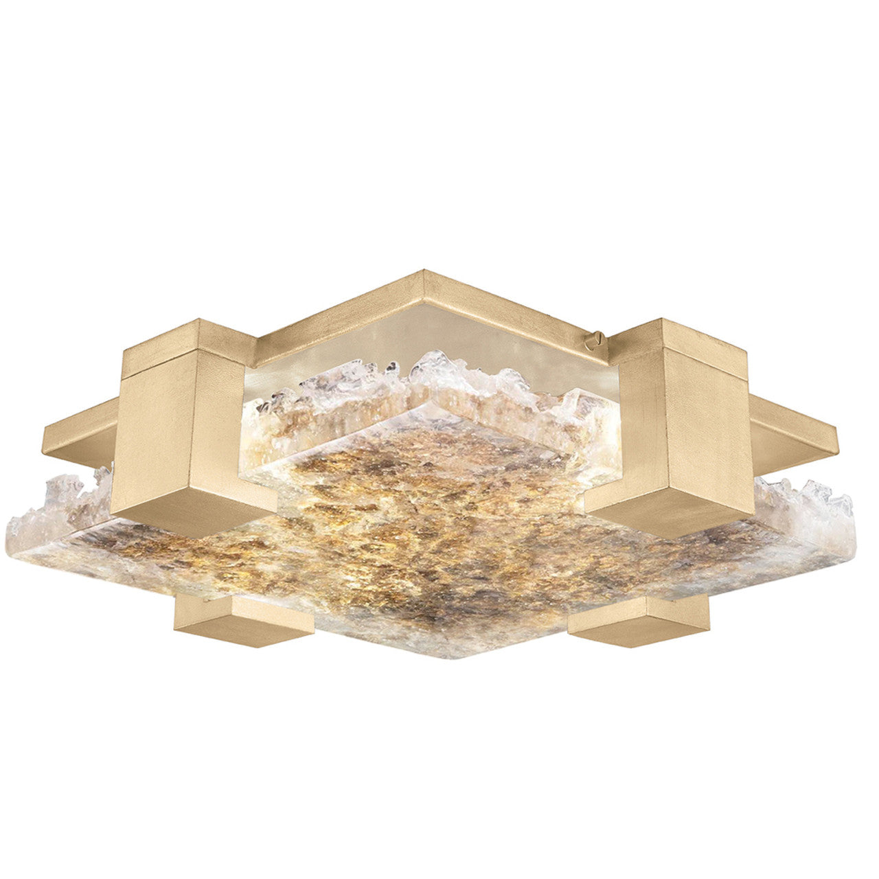 Terra Flush Mount, Square, 4-Light, LED, Champagne Tinted Gold, Antiqued Gold Leaf Glass, 16.75"W (895440-32ST NF3W)