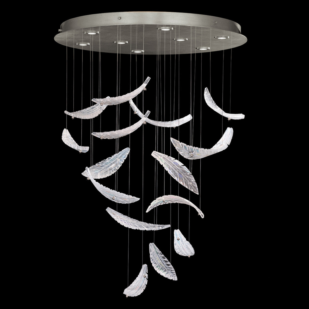 Elevate Pendant, Plume, 8-Light, LED, Clear Crystal & Opaline Glass, Silver Leaf Canopy, 32"W (895840-112ST NKZT)