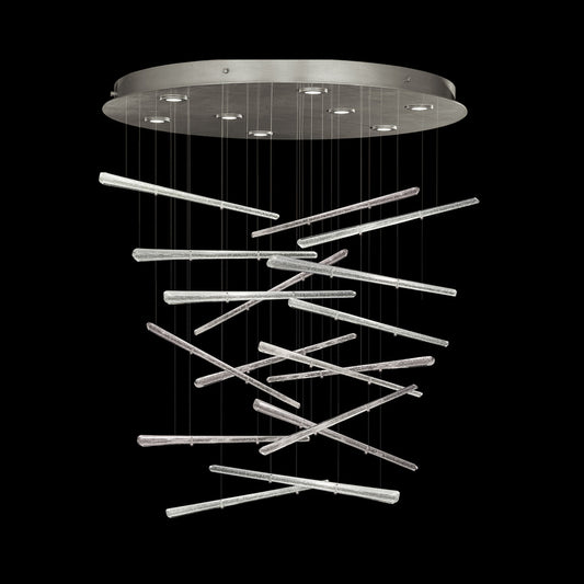 Elevate Pendant, Glass Spire, 8-Light, LED, Crystal Stardust, Silver Leaf Canopy, 34"W (895840-132ST NKZX)