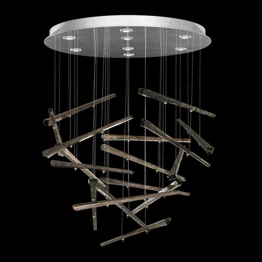 Elevate Pendant, Glass Spire, 8-Light, LED, Silver Leaf Canopy, 34"W (895840-152ST NLZ2)