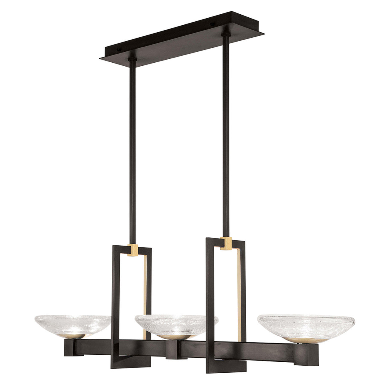 Delphi Pendant, Linear, 6-Light, Hand-Rubbed Black Iron, Polished Block of Crystal River Stones, 48"W (897040-3ST KHCE)