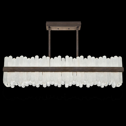 Lior Pendant, Rectangular, 48-Light, LED, Patinated Bronze, Illuminated Rock Crystal, 48"W (898040-3ST KHD5)