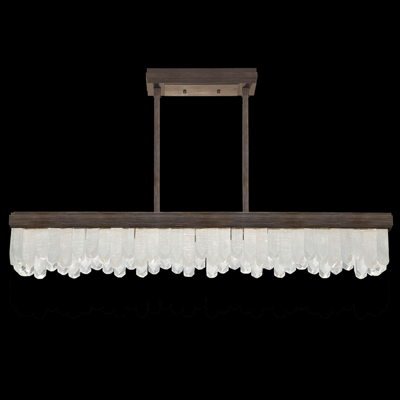 Lior Pendant, Rectangular, 24-Light, LED, Patinated Bronze, Illuminated Rock Crystal, 48"W (898940-3ST KHDJ)