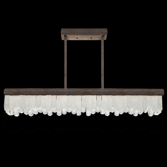 Lior Pendant, Rectangular, 24-Light, LED, Patinated Bronze, Illuminated Rock Crystal, 48"W (898940-3ST KHDJ)