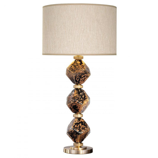 SoBe Table Lamp, 1-Light, Ebony Black & Gold Aventurine Veiling, Brass Appointments & Base, Beige Fabric Shade, 30.5"H (900010-32ST NG3H)