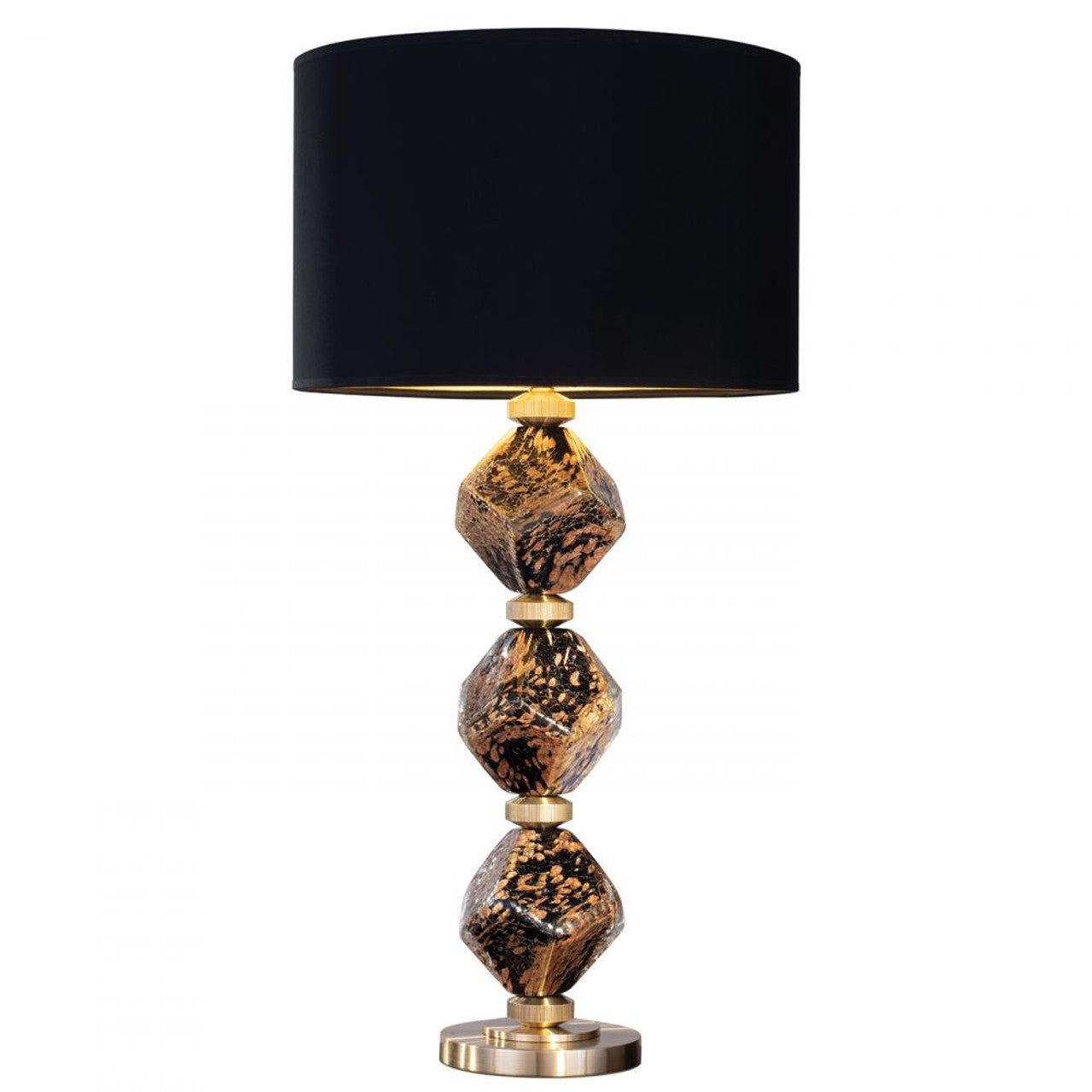 SoBe Table Lamp, 1-Light, Ebony Black & Gold Aventurine Veiling, Brass Appointments & Base, Black Fabric Shade, 30.5"H (900010-33ST NG3J)