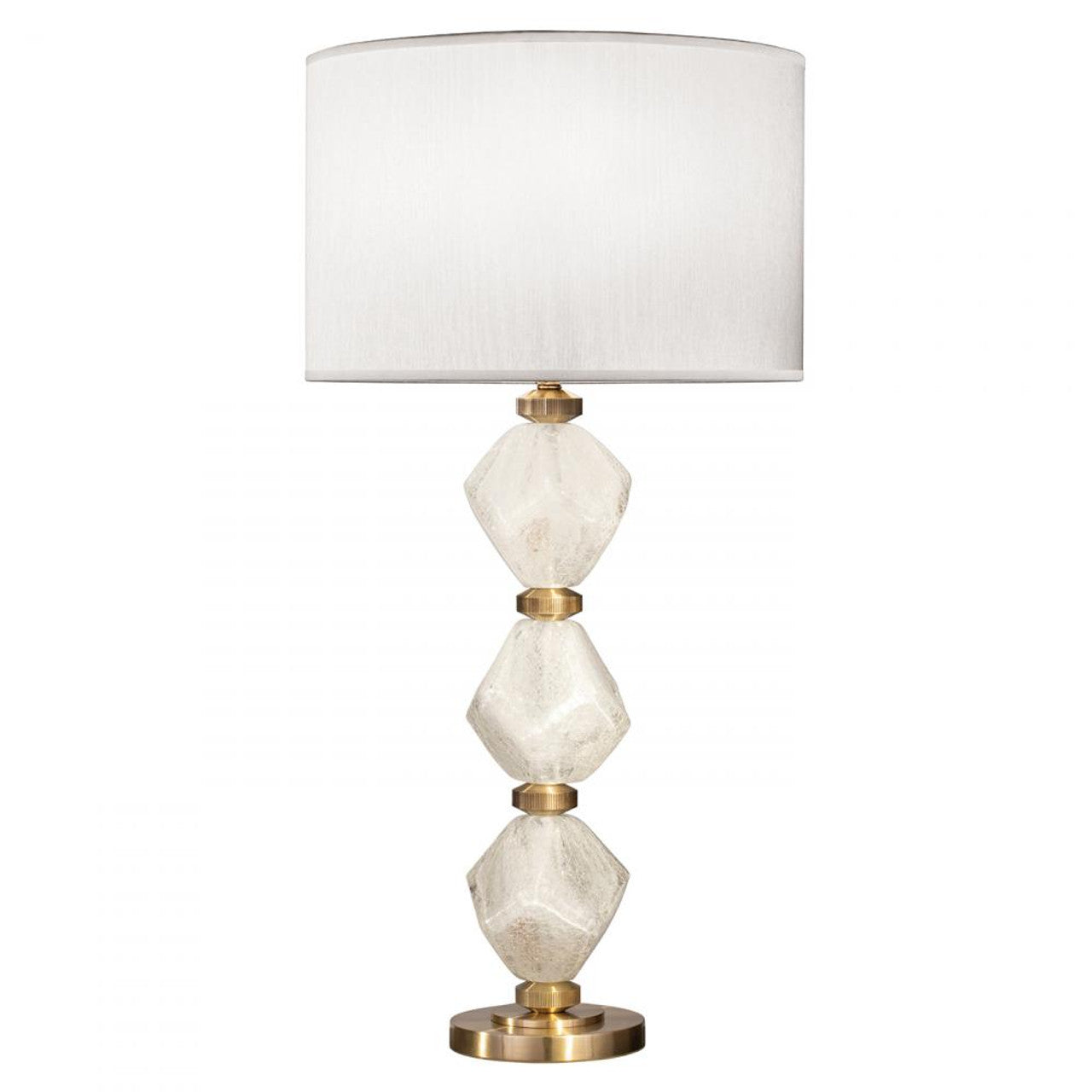 SoBe Table Lamp, 1-Light, Clear Quartz Glass, Brass Appointments & Base, White Fabric Shade, 30.5"H (900010-86ST NG3K)