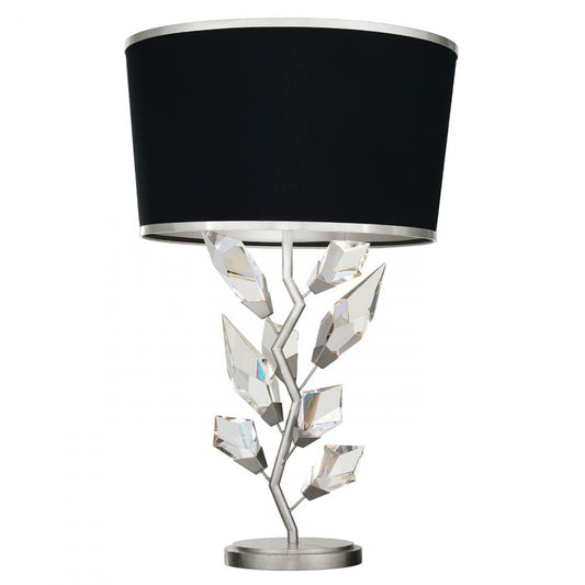 Foret Table Lamp, 1-Light, Silver, Faceted Crystal Leaves, Black with Silver Trim Fabric Shade, 30"H (908010-11ST NG0X)