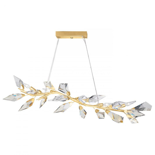 Foret Pendant, Linear, 6-Light, Gold, Faceted Crystal Leaves, 47.5"W (908340-2ST NG12)