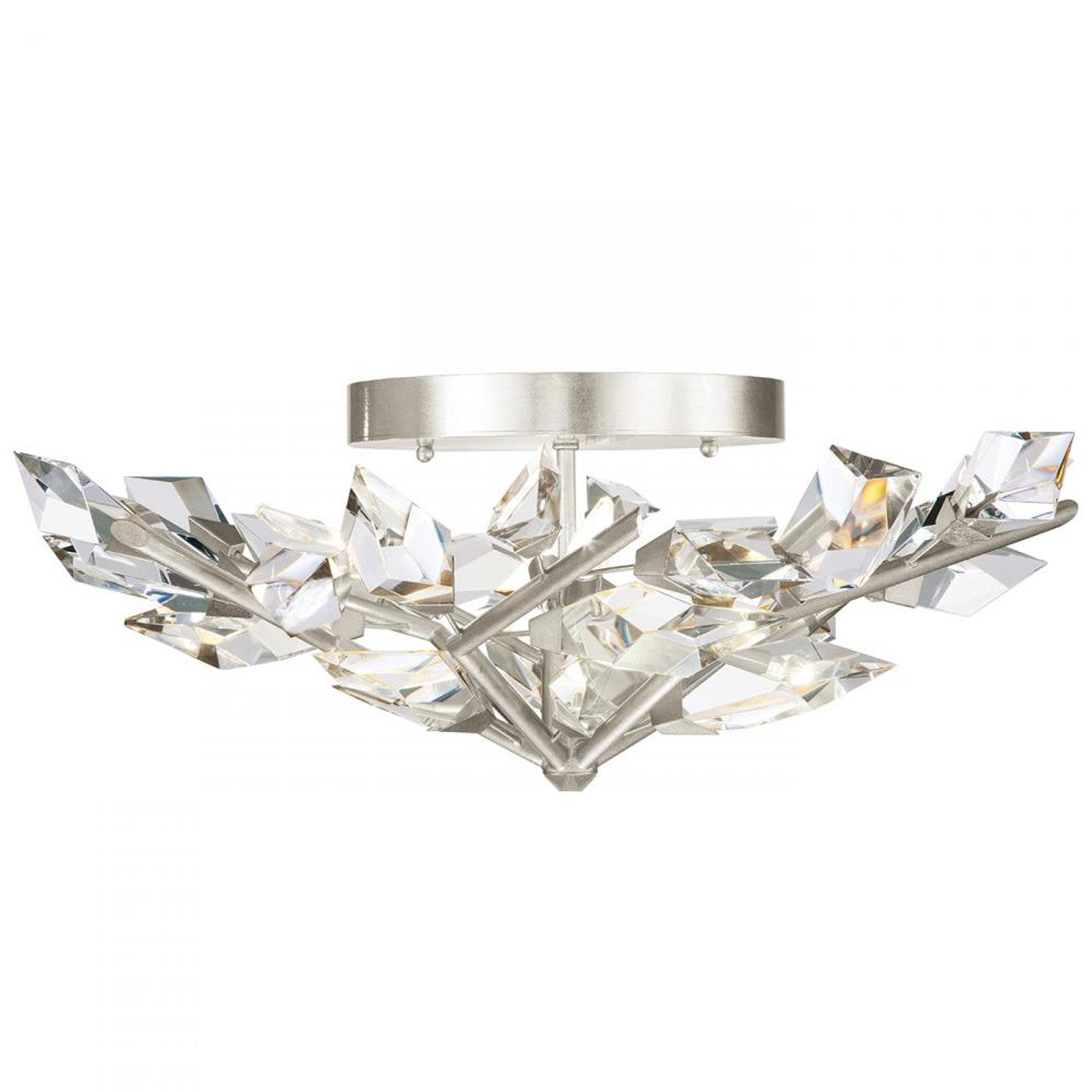 Foret Semi-Flush Mount, Round, 4-Light, Silver, Faceted Crystal Leaves, 31"W (908740-1ST NG1C)