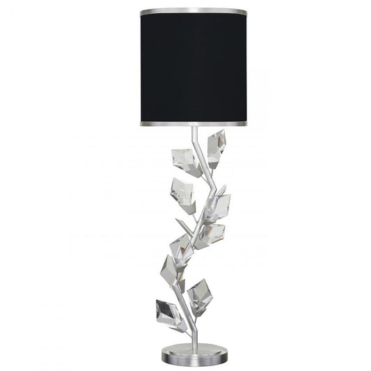 Foret Console Lamp, 1-Light, Silver, Faceted Crystal Leaves, Black with Silver Trim Fabric Shade, 35.5"H (908815-11ST NG1J)