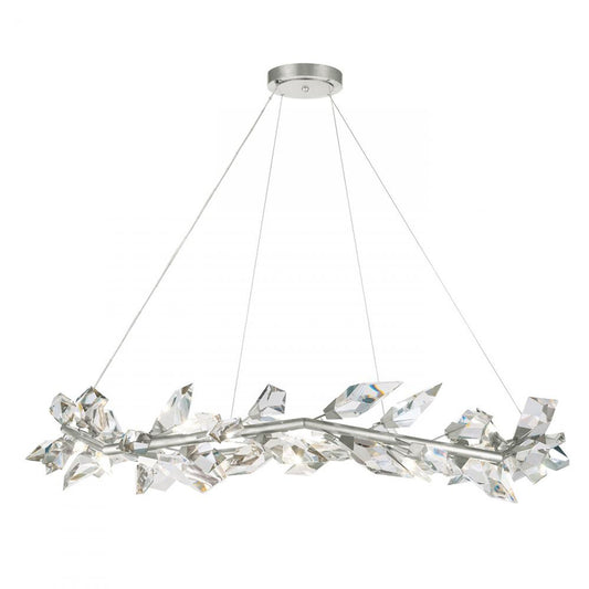 Foret Pendant, Round, 12-Light, Silver, Faceted Crystal Leaves, 55"W (909540-1ST NG1N)