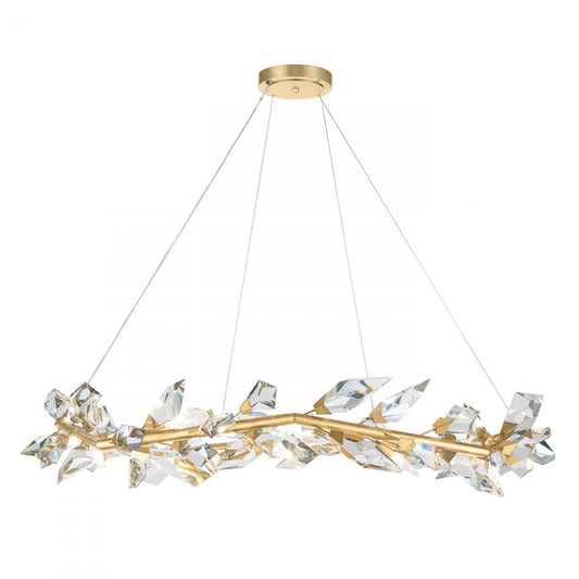 Foret Pendant, Round, 12-Light, Gold, Faceted Crystal Leaves, 55"W (909540-2ST NG1P)