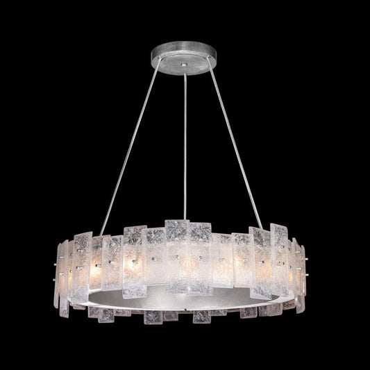 Lunea Pendant, Round, 15-Light, Silver Leaf, Cast Glass, 33"W (910340-1ST NH0Z)