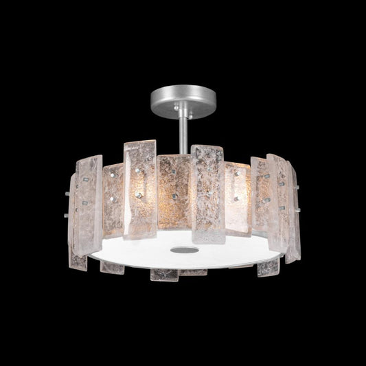 Lunea Semi-Flush Mount, Round, 3-Light, Silver Leaf, Cast Glass, 22"W (910640-1ST NH13)