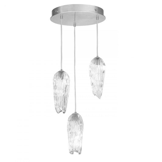 Las Olas Pendant, Round, 3-Light, Sculpted Glass, Silver Leaf Accent, 17.5"W (911840-1ST NG1Z)