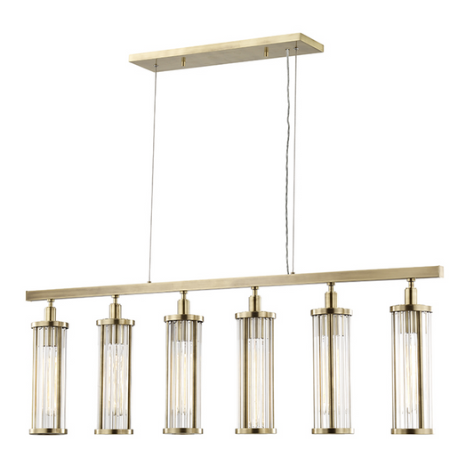 Marley Linear Chandelier, 6-Light, Aged Brass, Clear Shade, 46.5"W (9146-AGB A2KVE)