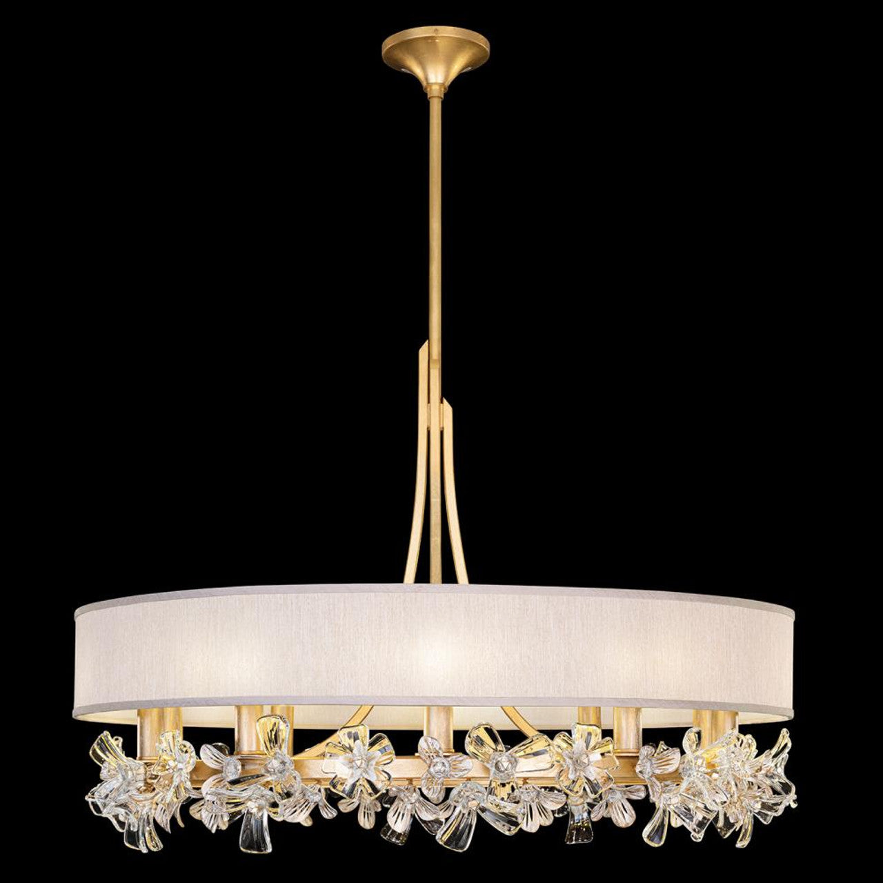 Azu Chandelier, Round, 10-Light, Gold, Champagne Fabric Shade, 34.5"W (915240-22ST NLY3)