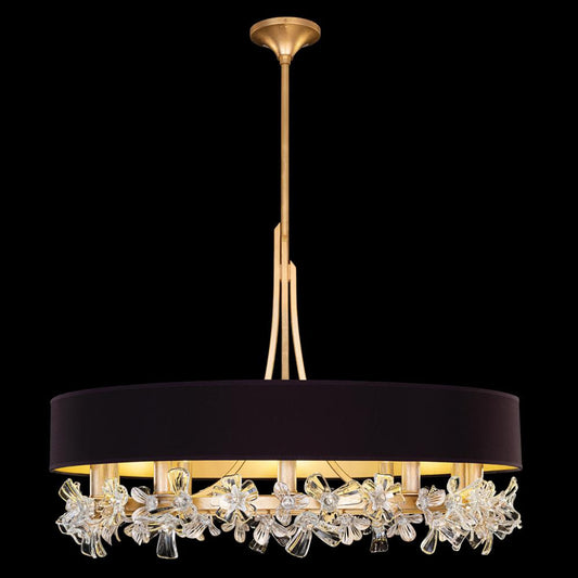 Azu Chandelier, Round, 10-Light, Gold, Black Fabric/Gold Inner Lining Shade, 34.5"W (915240-23ST NLY4)