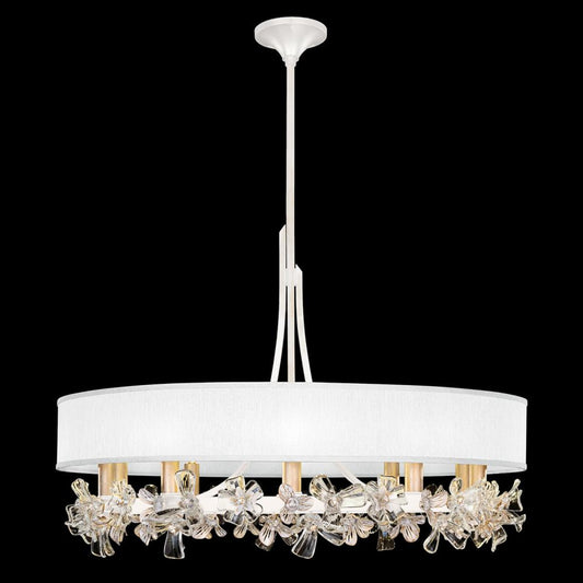 Azu Chandelier, Round, 10-Light, White, White Fabric Shade, 34.5"W (915240-31ST NLYY)