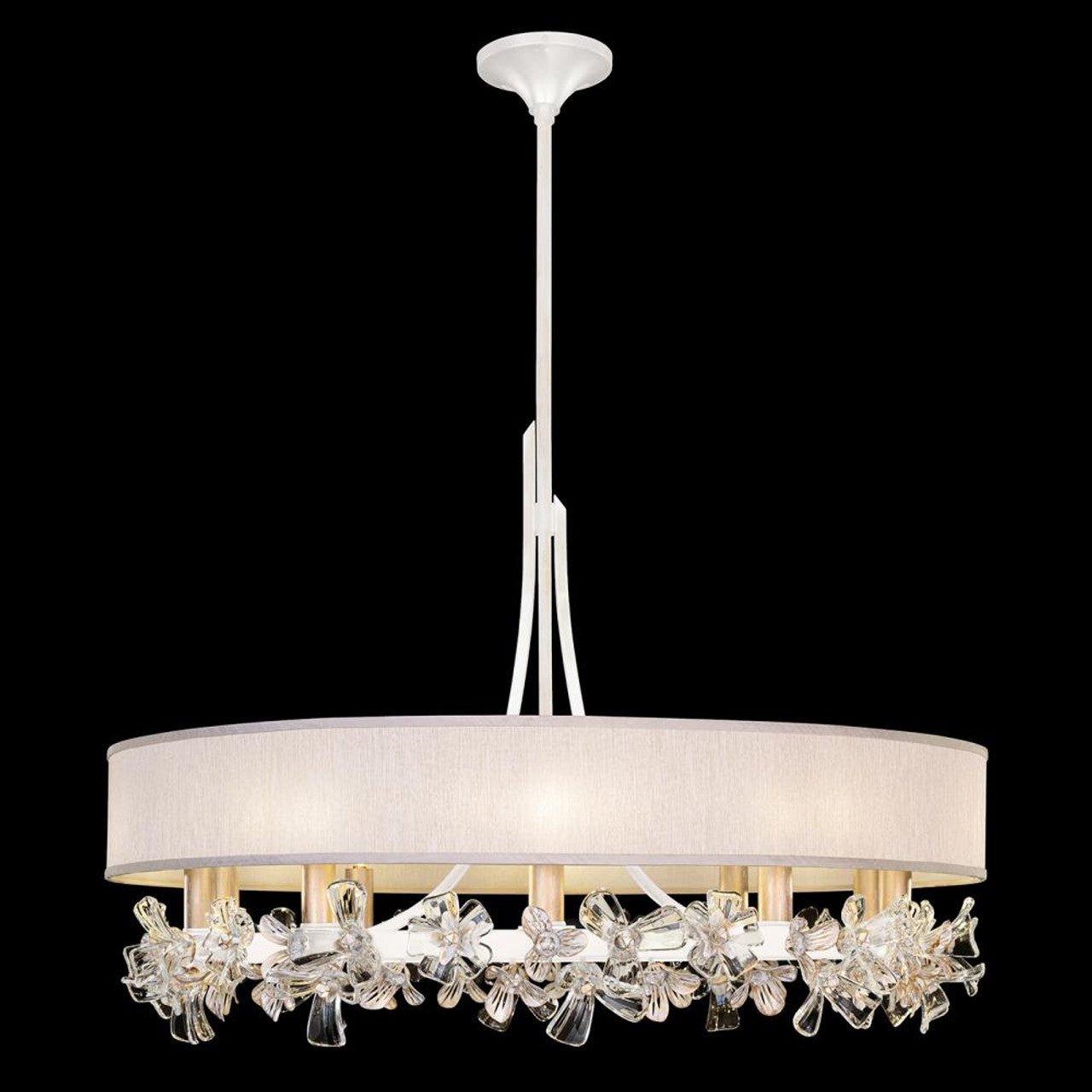 Azu Chandelier, Round, 10-Light, White, Champagne Fabric Shade, 34.5"W (915240-32ST NLYZ)