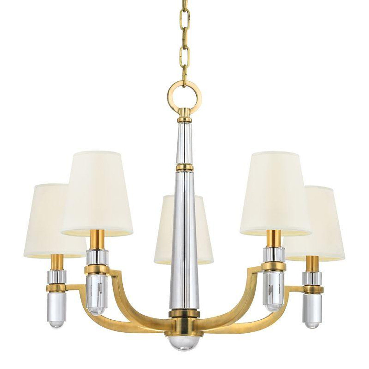 Dayton Chandelier, 5-Light, Aged Brass, White Shade, 25"W (985-AGB-WS 9W8MM)