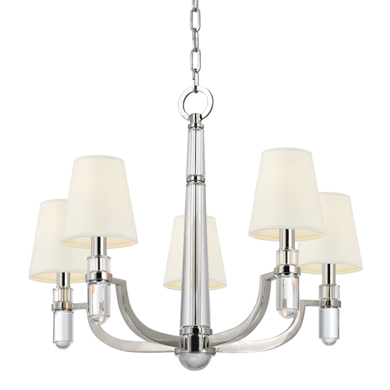 Dayton Chandelier, 5-Light, Polished Nickel, White Shade, 25"W (985-PN-WS 9W8MP)